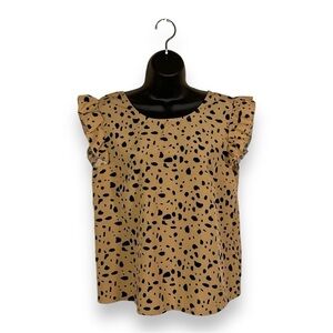 SIZE 6 LEOPARD PRINT RUFFLE SLEEVE BLOUSE SHORT SLEEVE PINUP RETRO ANIMAL PRINT